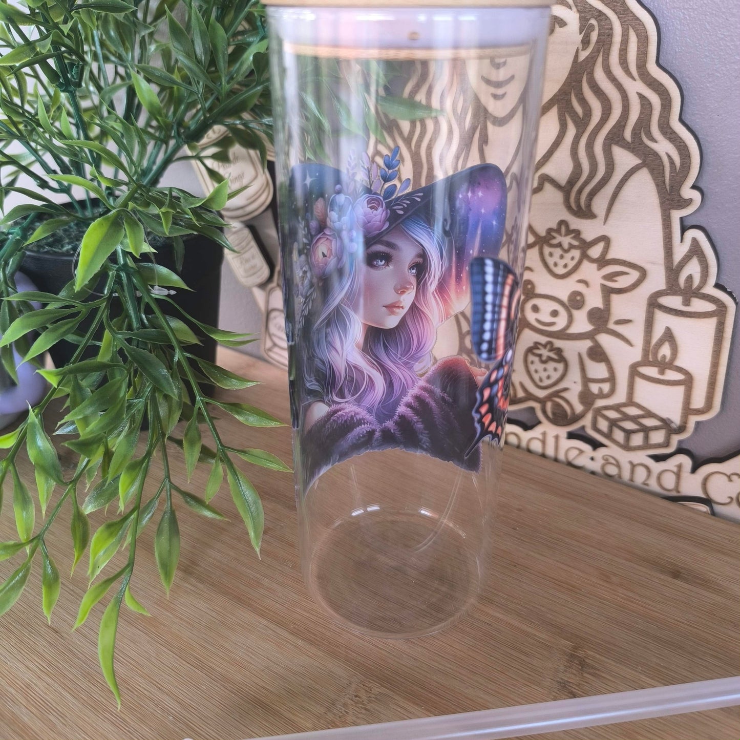 Verre Paille et bambou gravé "Magie magie"