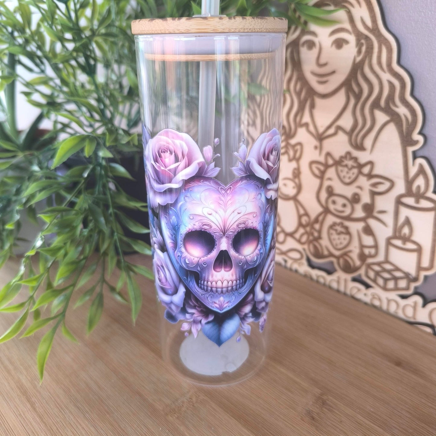 Verre Paille et bambou gravé "Dias de la muerte"