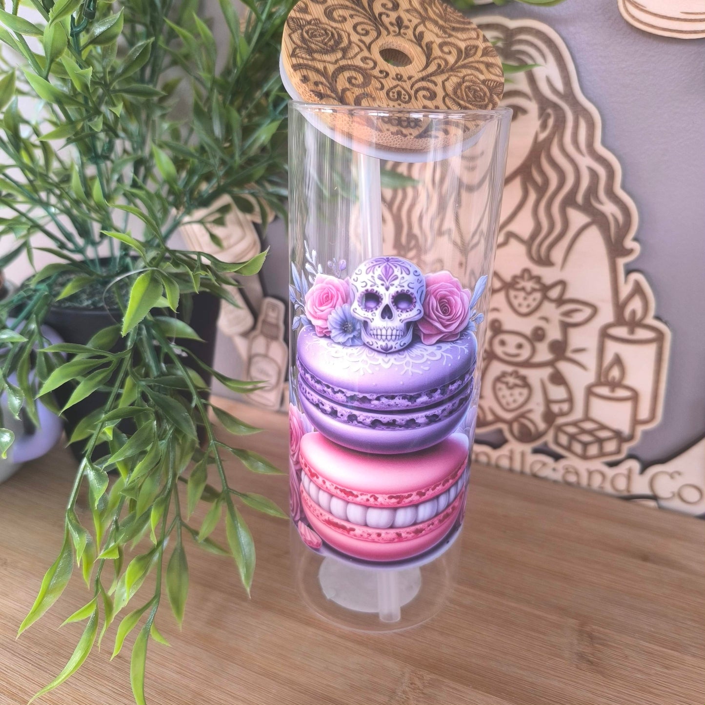 Verre Paille et bambou gravé "Dias de la muerte"
