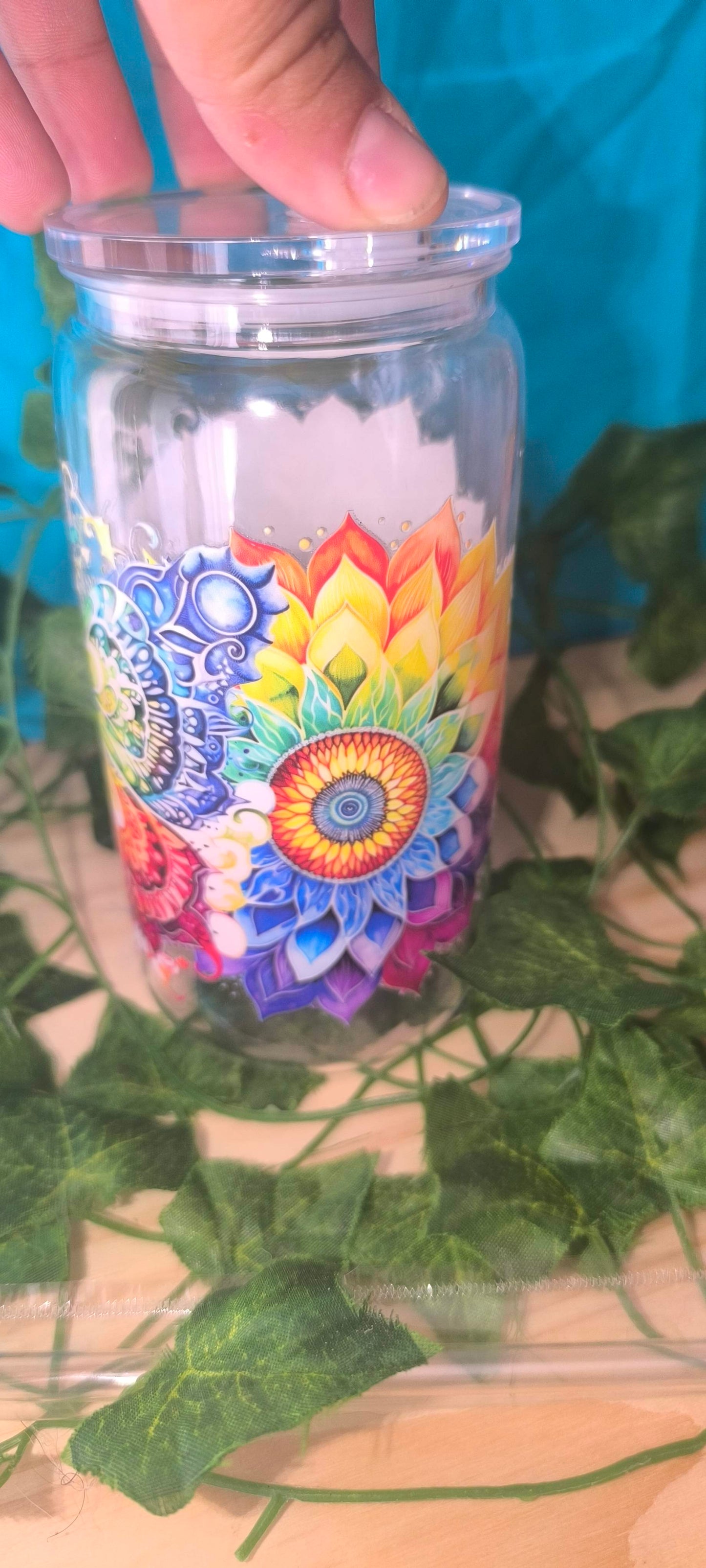 Verre transparent avec sticker uv dtf