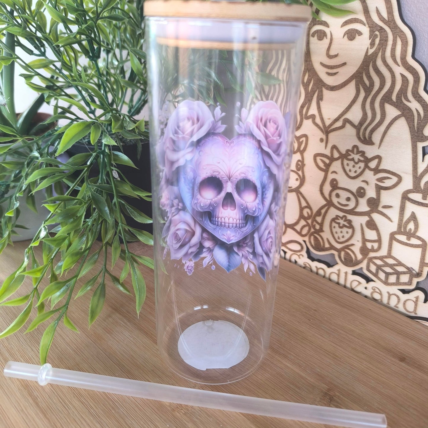 Verre Paille et bambou gravé "Dias de la muerte"