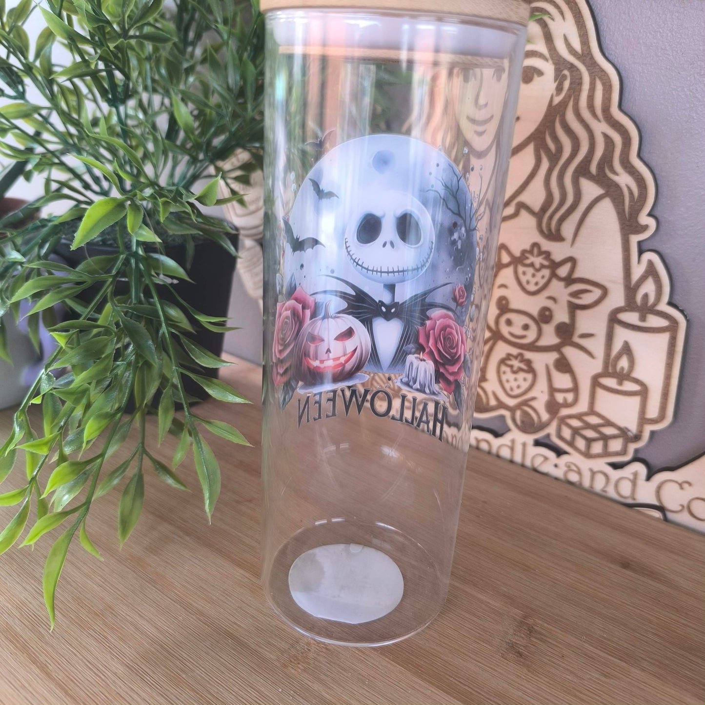Verre Paille et bambou gravé "Halloween"