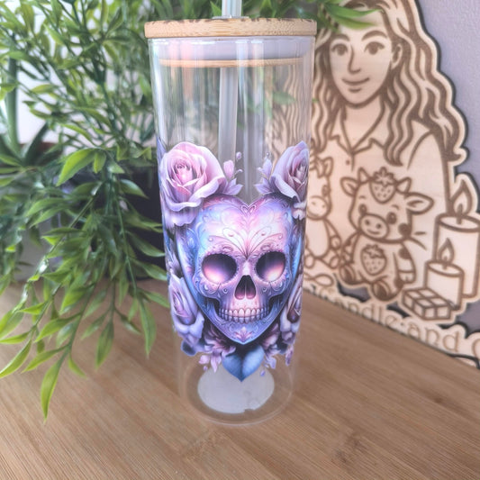 Verre Paille et bambou gravé "Dias de la muerte"