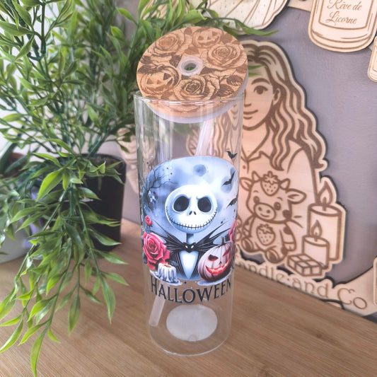 Verre Paille et bambou gravé "Halloween"